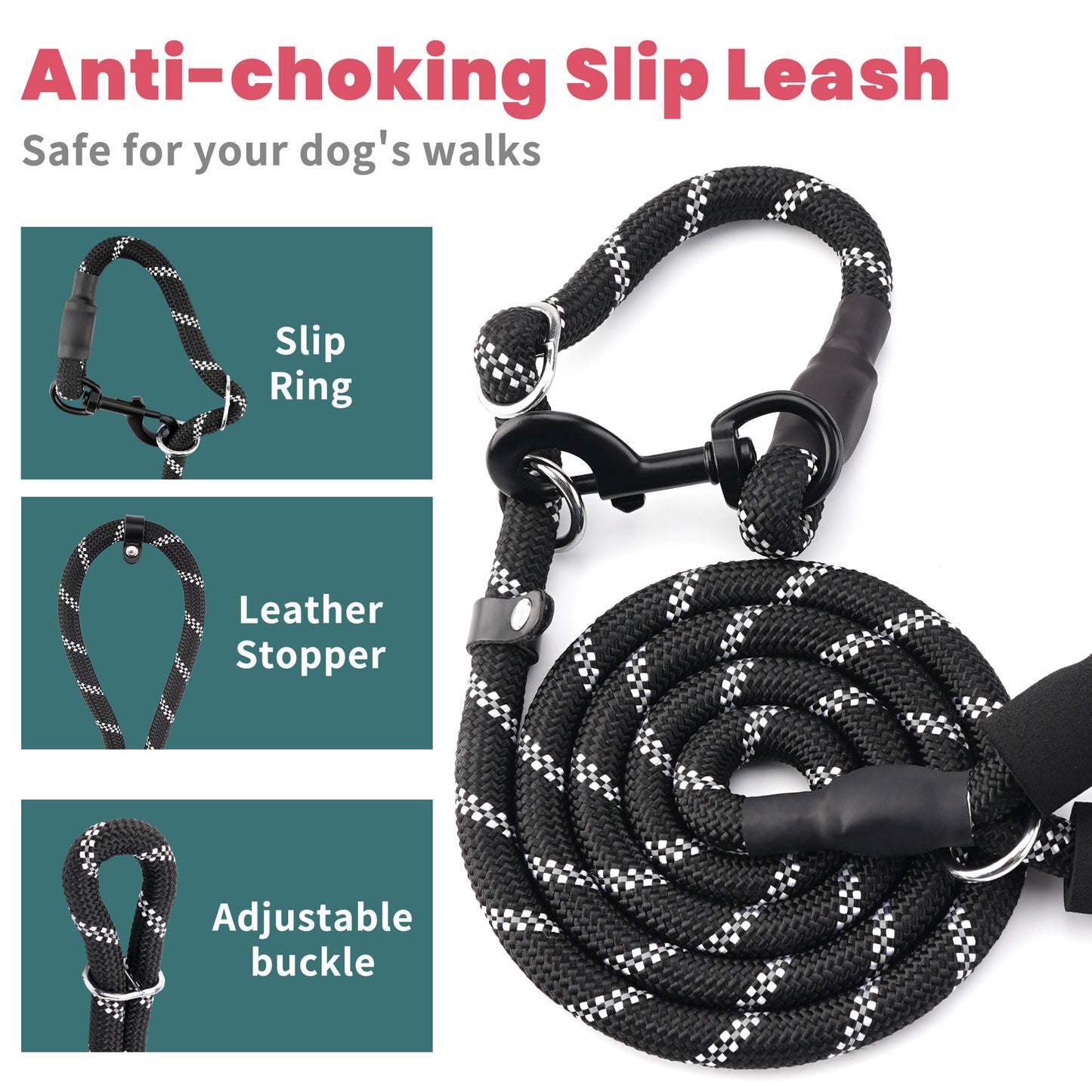 KIPRITII Nylon Dog Leash, Adjustable Slip Lead Dog Leash with Comfortable Padded Handle